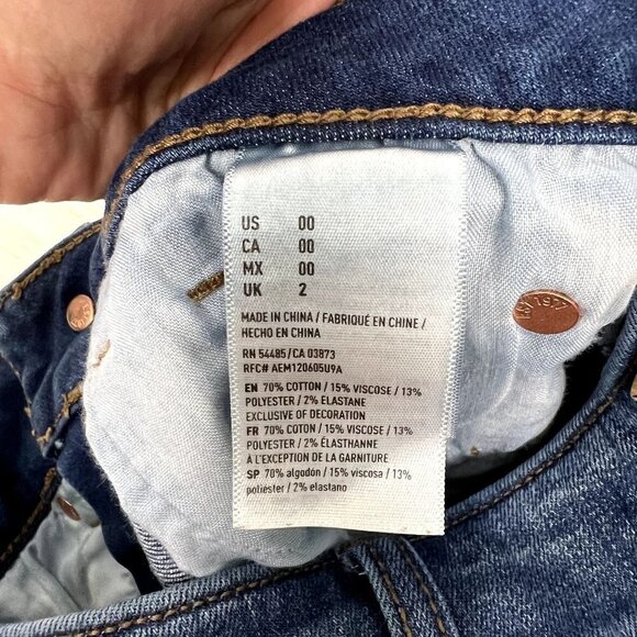 American Eagle Womens 00 Midi Distressed Cutoff Shorts Super Stretch - Picture 5 of 8